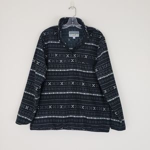 Jachs Fairisle Black White Print Snap Up Pullover Fleece Jacket Size Large